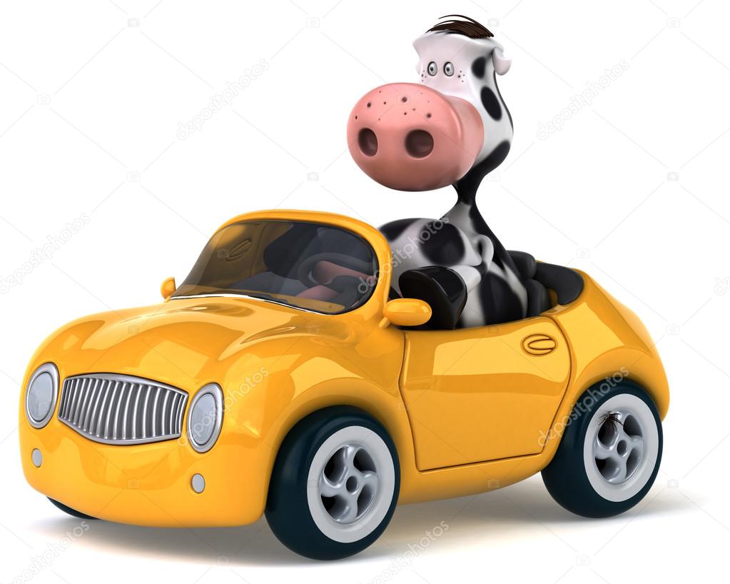 Funny cow in car — Stock Photo © julos 89081970