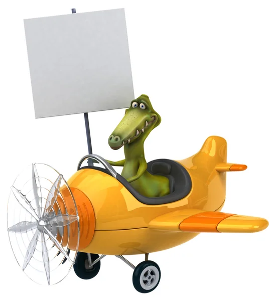 Веселый динозавр на самолете — стоковое фото
