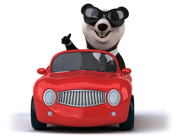 Diversão dos desenhos animados panda no carro — Fotografia de Stock