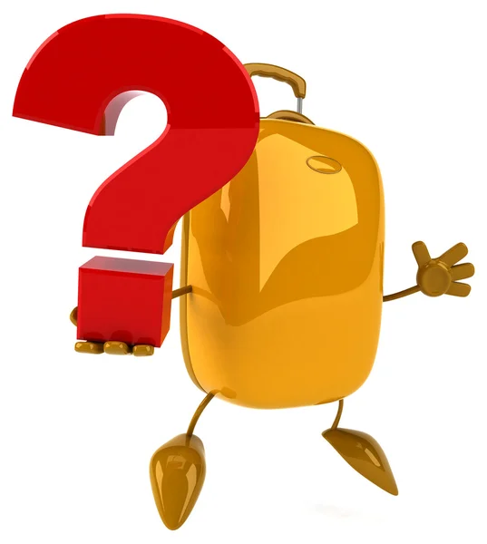 Fun gold suitcase with red question symbol — Stock Photo, Image