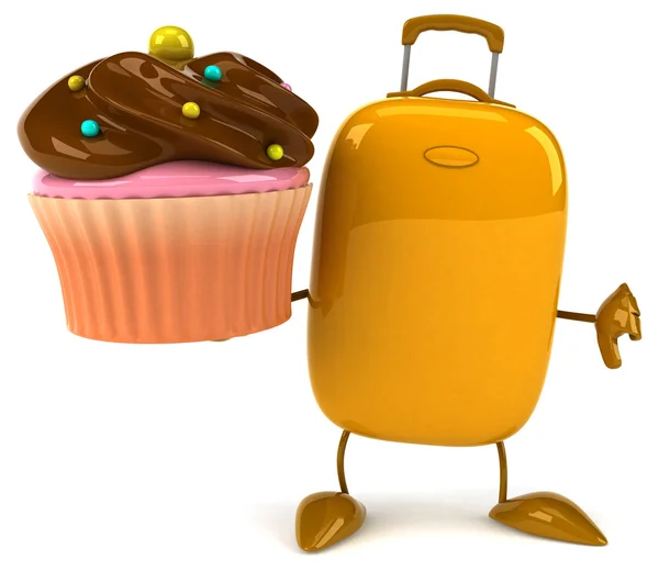 Spaß Goldkoffer mit Cupcake — Stockfoto