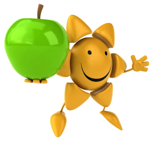 Fun smiling sun with green apple — Stock Photo, Image