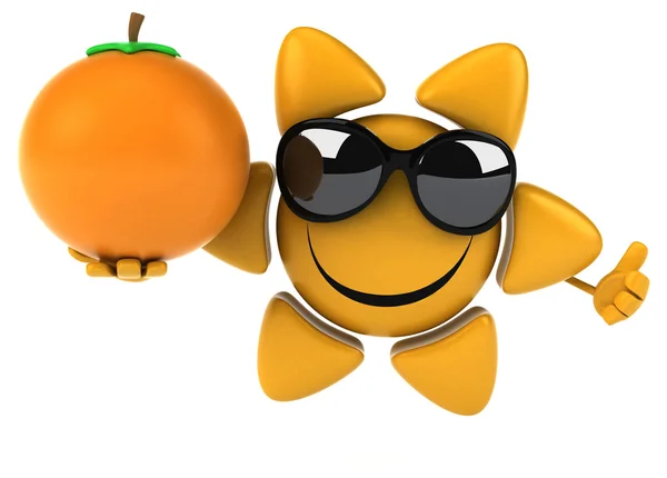 Divertido sol sonriente en gafas de sol con naranja —  Fotos de Stock