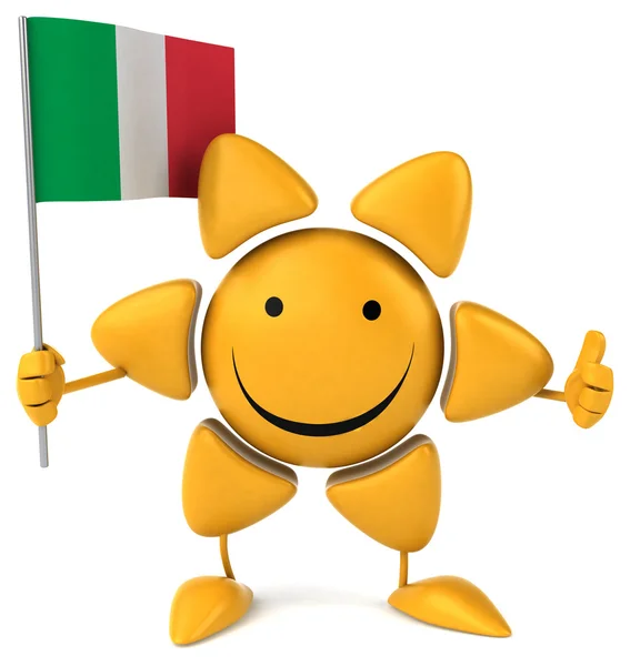 Fun smiling sun giving thumbs up with flag — Stock Photo, Image