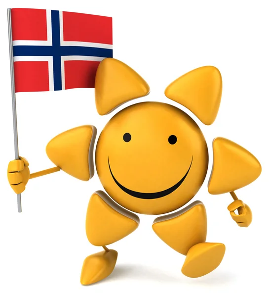 Divertido sol sorridente com bandeira — Fotografia de Stock