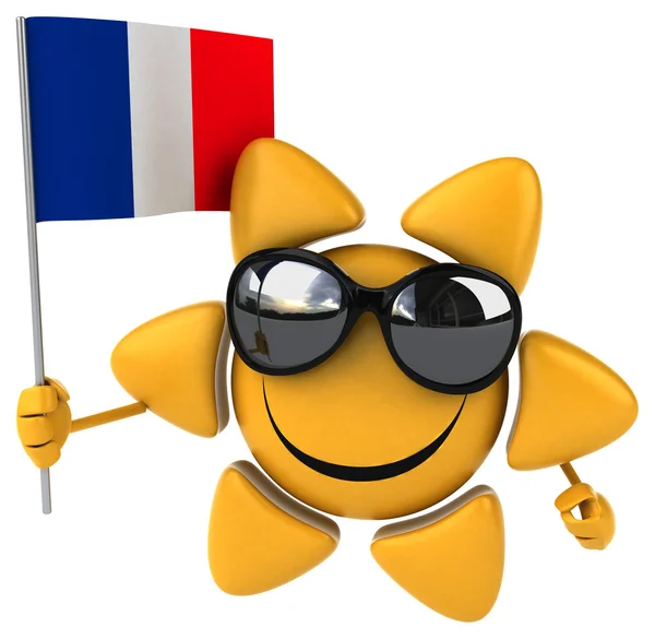 Fun soleil souriant sur les lunettes de soleil avec drapeau — Photo