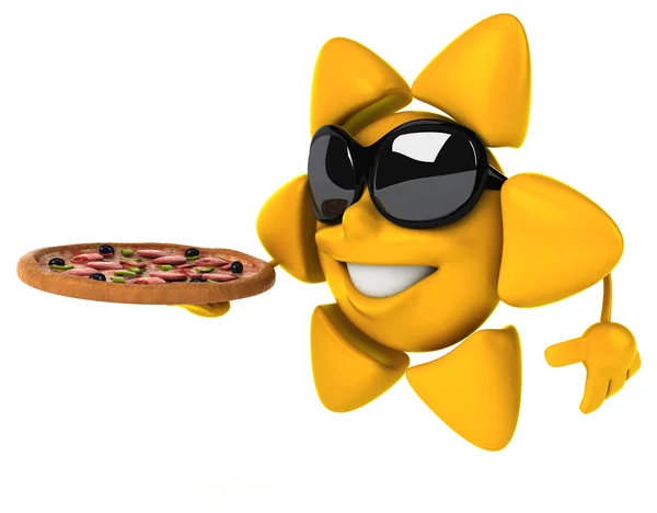 Divertido sol sonriente en gafas de sol con pizza —  Fotos de Stock