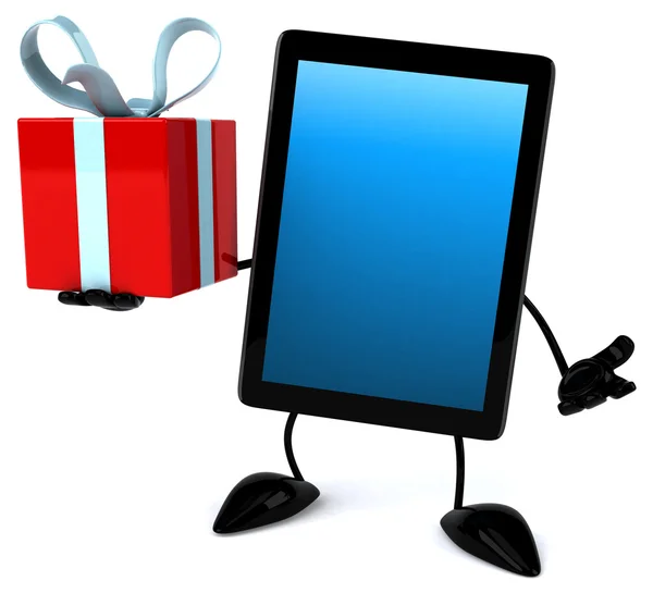 Tableta divertida con caja de regalo roja —  Fotos de Stock