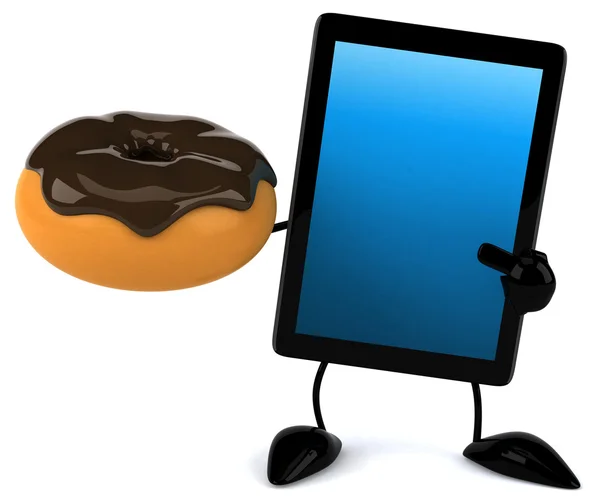 Забавная таблетка с шоколадным пончиком — стоковое фото