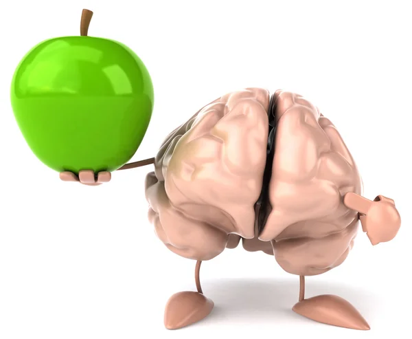 Fun brain with green apple — Stock Photo, Image