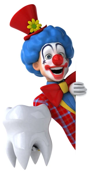 Rolig clown i färgglad kostym med rött hår — Stockfoto