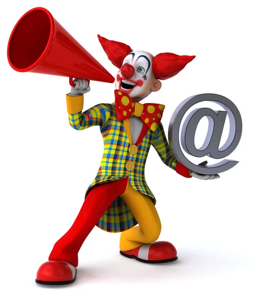 Zábavný klaun v barevných kostýmech s červenými vlasy — Stock fotografie