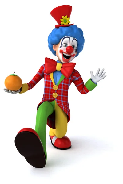 Веселый клоун в красочном костюме с голубыми волосами — стоковое фото