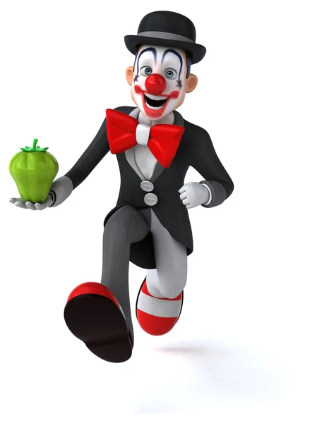 Веселий клоун в чорно-білому костюмі і чорному капелюсі — стокове фото