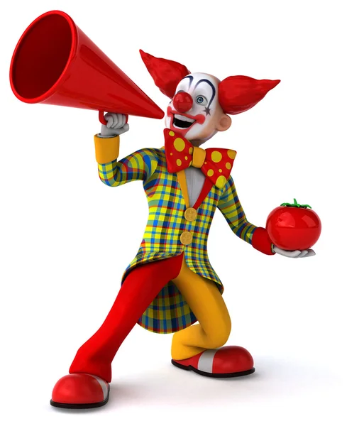 Clown divertente con pomodoro e megafono — Foto Stock