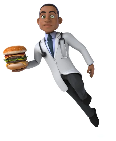 Zabawne lekarz z hamburgera — Zdjęcie stockowe