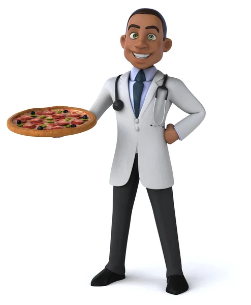 Roliga läkare med pizza — Stockfoto