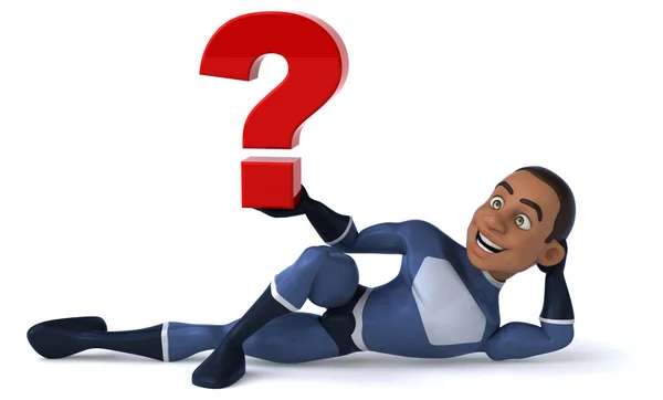 Fun superhero with question mark — Stock Photo, Image