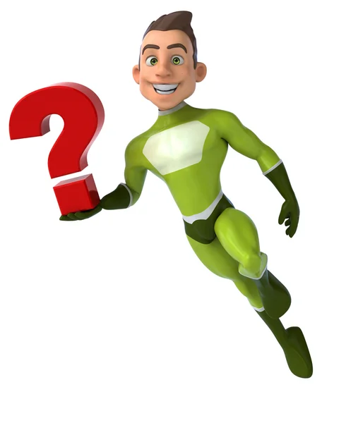 Fun superhero with question mark — Stock Photo, Image