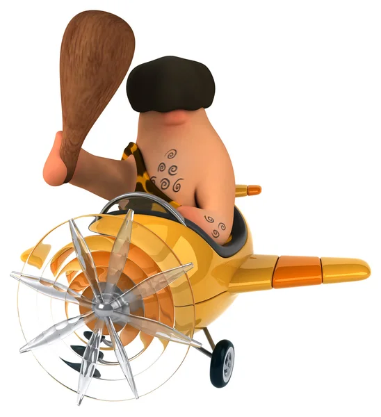 Fun caveman on the plane — Stock Image Fun caveman on the plane Royalty Free Stock Images