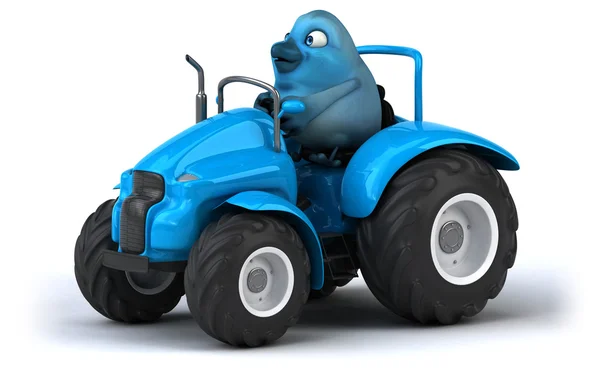 Blue bird on tractor — Stock Photo, Image