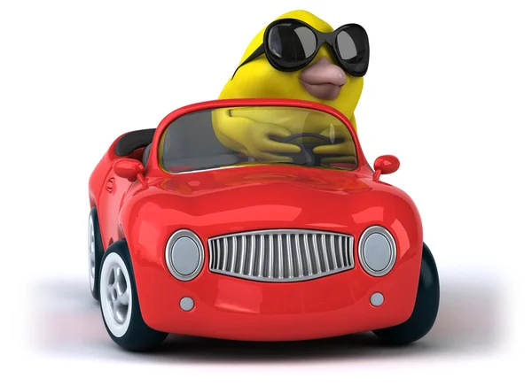 Yellow bird in car — Stock Photo, Image