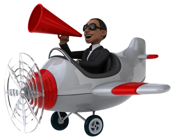 Divertido hombre de negocios de dibujos animados en avión — Foto de Stock