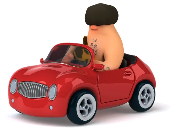 Funny caveman in car — Stock Image Funny caveman in car Royalty Free Stock Photos