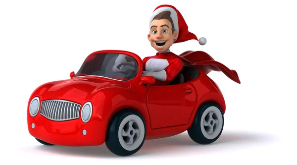 Zabawny Santa Claus jazdy samochodem — Zdjęcie stockowe