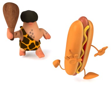 Sosisli için çalıştırmak eğlenceli mağara adamı