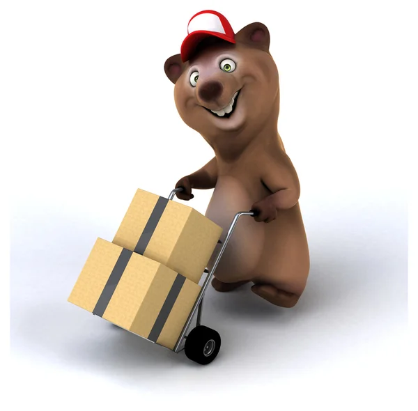 Divertido oso de dibujos animados con cajas —  Fotos de Stock