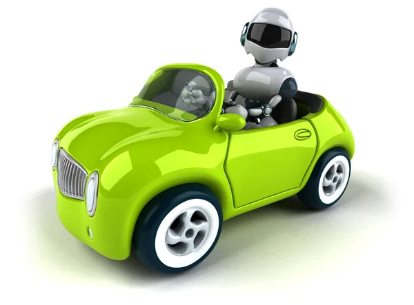 Cartoon Robot driving car — Stock Photo, Image