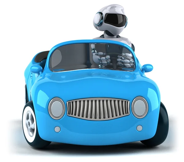 Robot i blå bil — Stockfoto