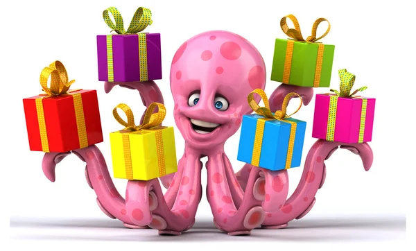 Pulpo divertido con regalos —  Fotos de Stock