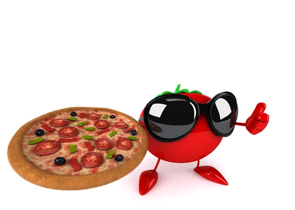 Funny tomato with pizza — Stock Photo, Image