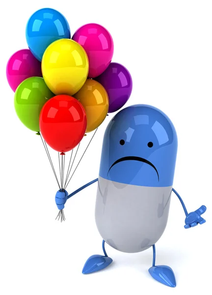 Sad pill with baloons — Stock Photo, Image