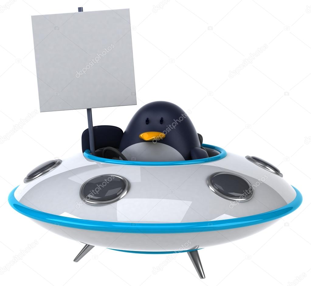 funny penguin in spaceship