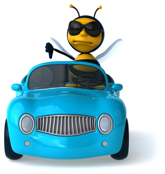 블루 자동차에서 재미 있는 꿀벌 — 스톡 사진