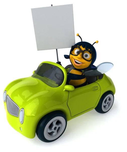 Grappige bee in groene auto — Stockfoto