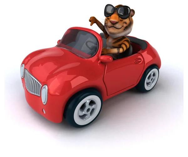 Lustiger Tiger im roten Auto — Stockfoto