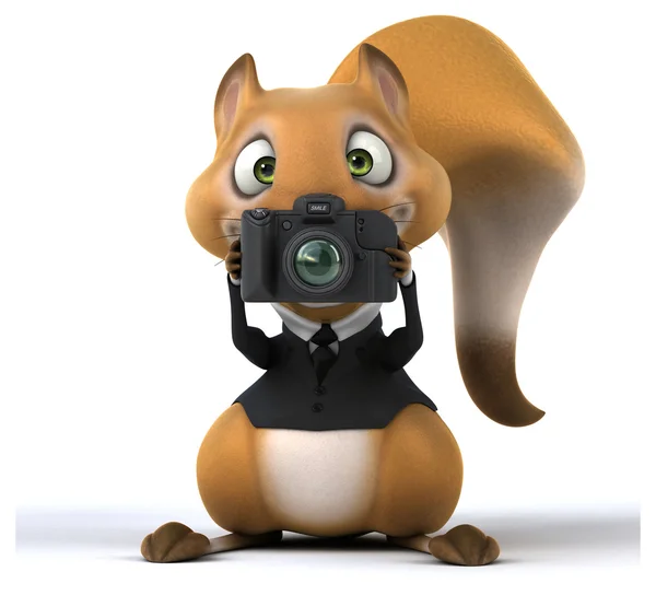 Funny squirrel with photo camera — Stock Photo, Image