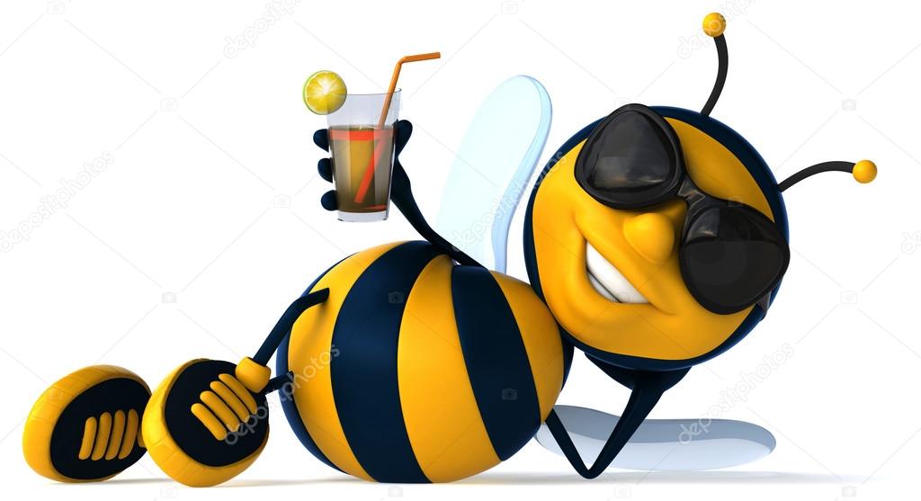 Funny bee drinking lemonade
