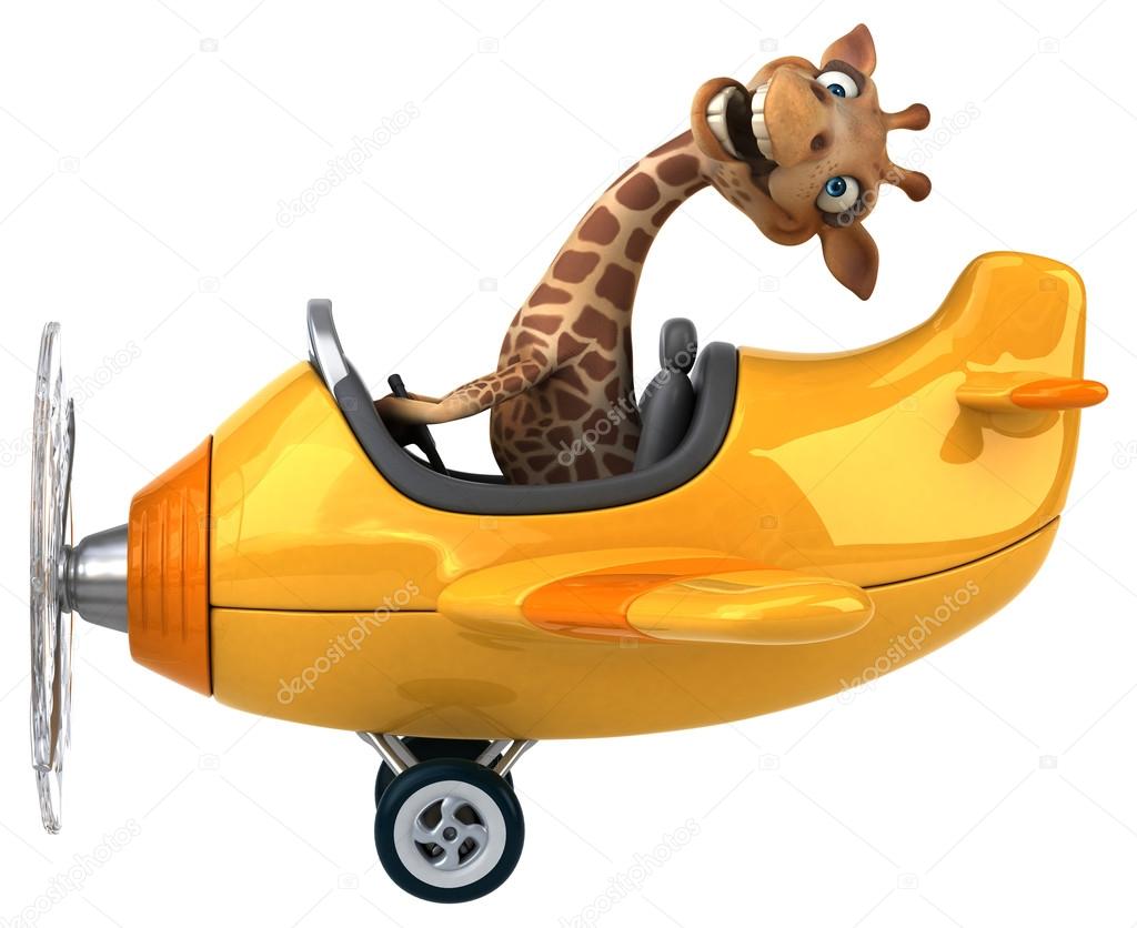 Funny giraffe in yellow airplane
