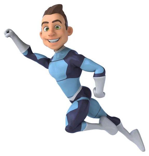Fun cartoon superhero in blue costume — Stock Photo, Image