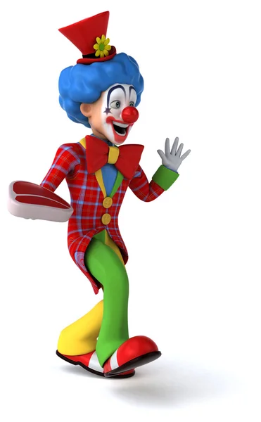 Смешной клоун в синем парике и ярком костюме — стоковое фото