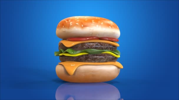 Вкусный вращающийся хамбургер — стоковое видео