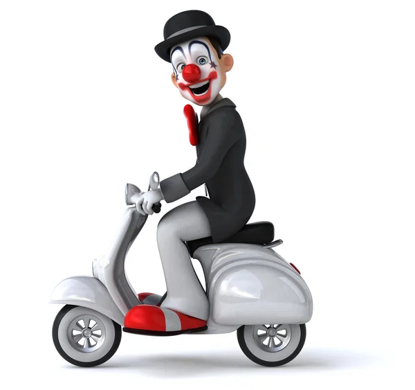 Веселий мультиплікаційний клоун на скутері — стокове фото