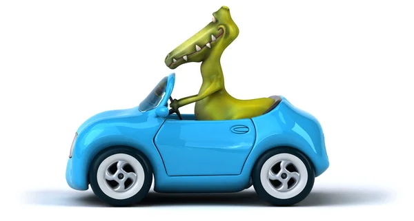 Lustiger Dinosaurier im Auto — Stockfoto