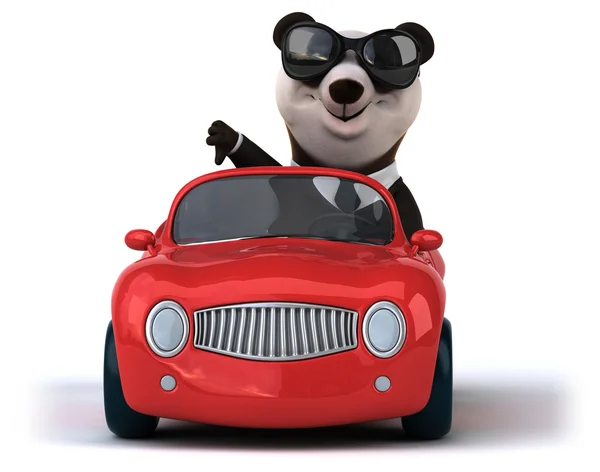 Diversão dos desenhos animados panda no carro — Fotografia de Stock
