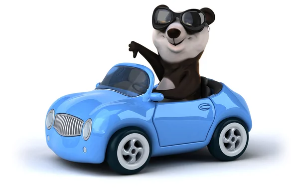 Panda zábava karikatura v autě — Stock fotografie